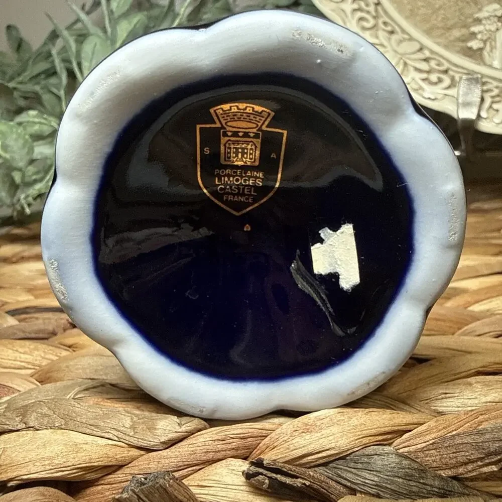 Limoges Castel France Cobalt Blue Gold Gilt Mini Ewer Pitcher 6” Porcelain